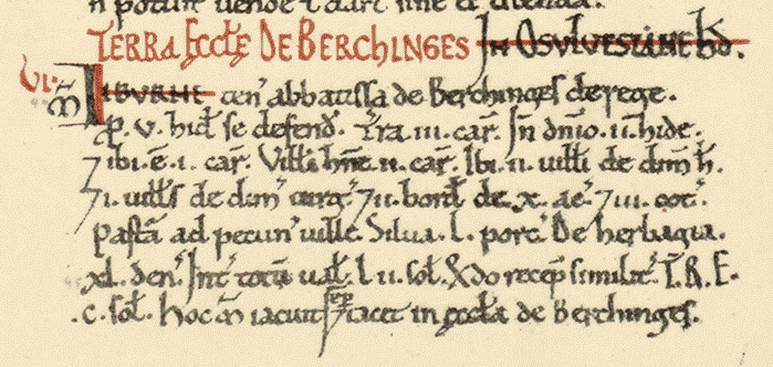 Domesday Book entry for the land of Barking Abbey at Marylebone, Middlesex
